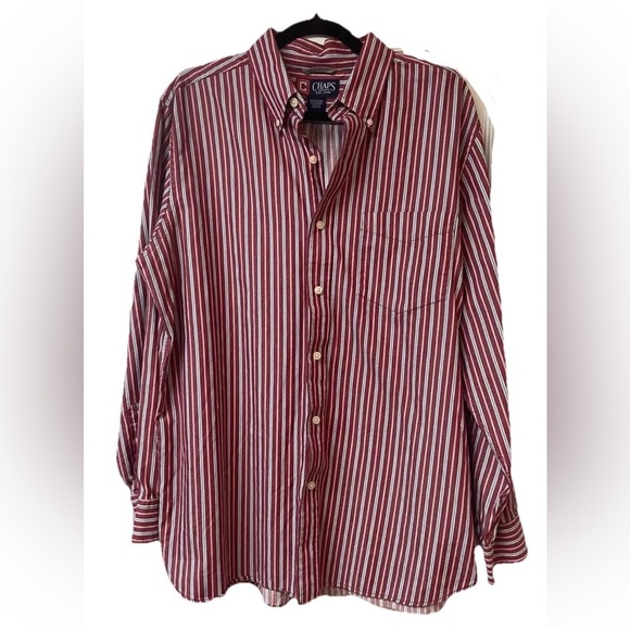 Chaps Other - NWOT CHAPS Men’s Button down shirt maroon/blue striped Size L